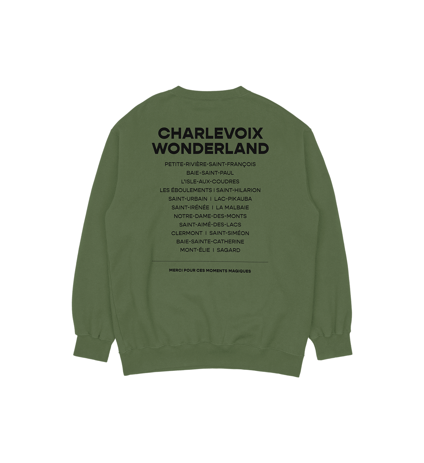 Sweat-shirt Baie-Saint-Paul Wonderland, couleur vert, vue de dos