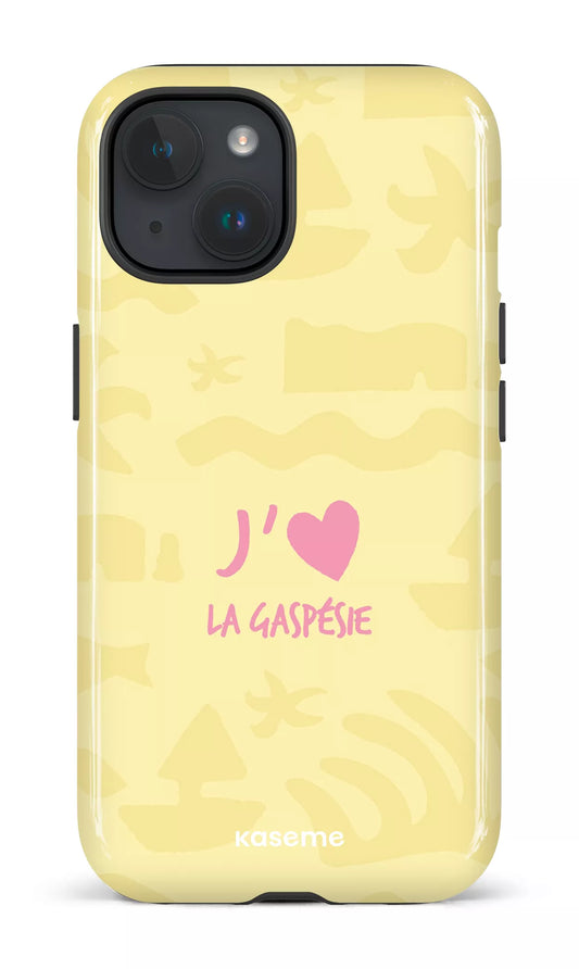 Coque iPhone 15, étui Tough Gloss, design J'aime la Gaspésie
