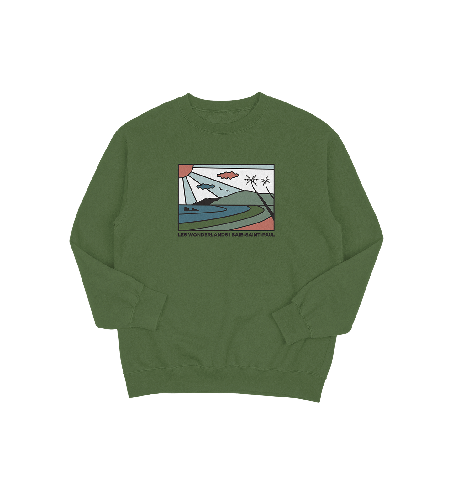 Sweat-shirt Baie-Saint-Paul Wonderland, couleur vert, vue de face