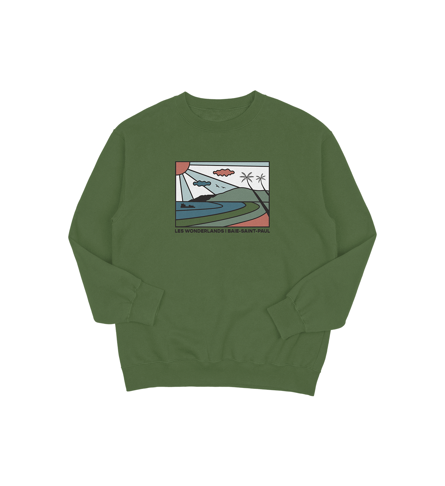 Sweat-shirt Baie-Saint-Paul Wonderland, couleur vert, vue de face