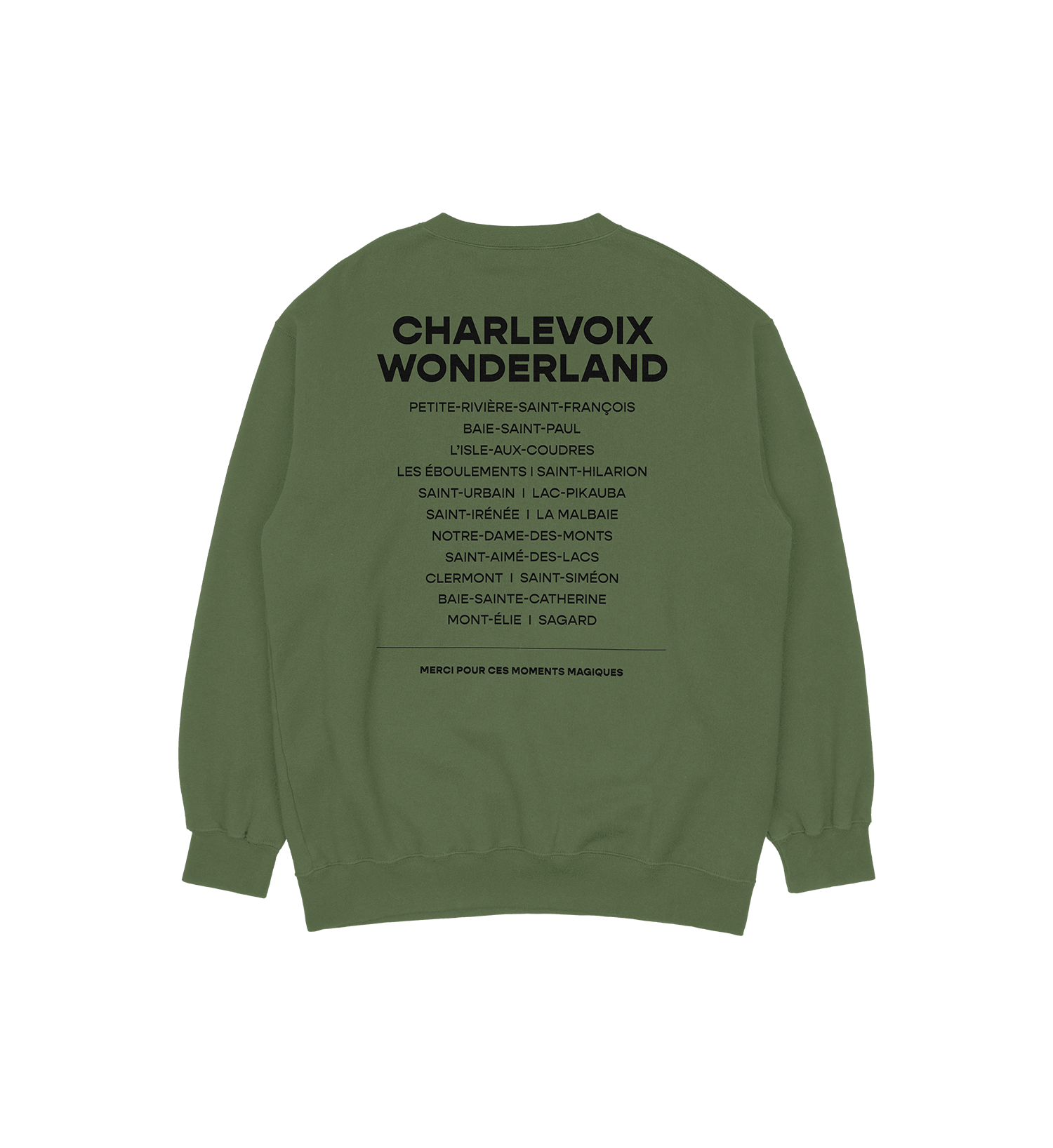 Sweat-shirt Baie-Saint-Paul Wonderland, couleur vert, vue de dos