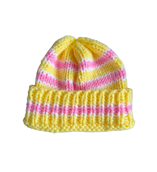 Tuque en laine fait main, couleur jaune