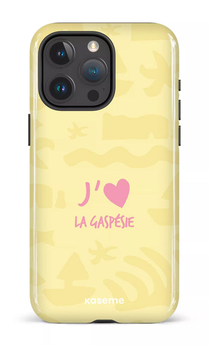 Coque iPhone 15 Pro, étui Tough, design J'aime la Gaspésie