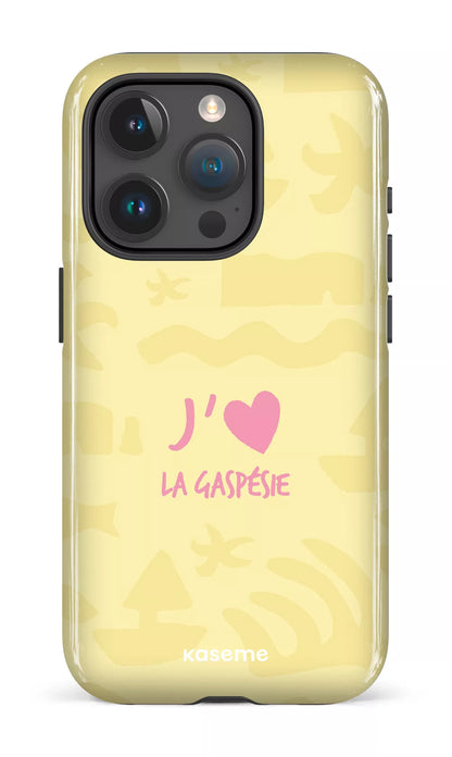 Coque iPhone 15 Pro, étui Tough, design J'aime la Gaspésie